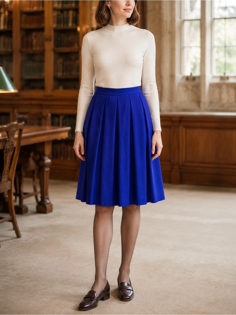 Vintage Mr Jax Pure Wool Pleated Skirt Size 12 Cobalt Blue